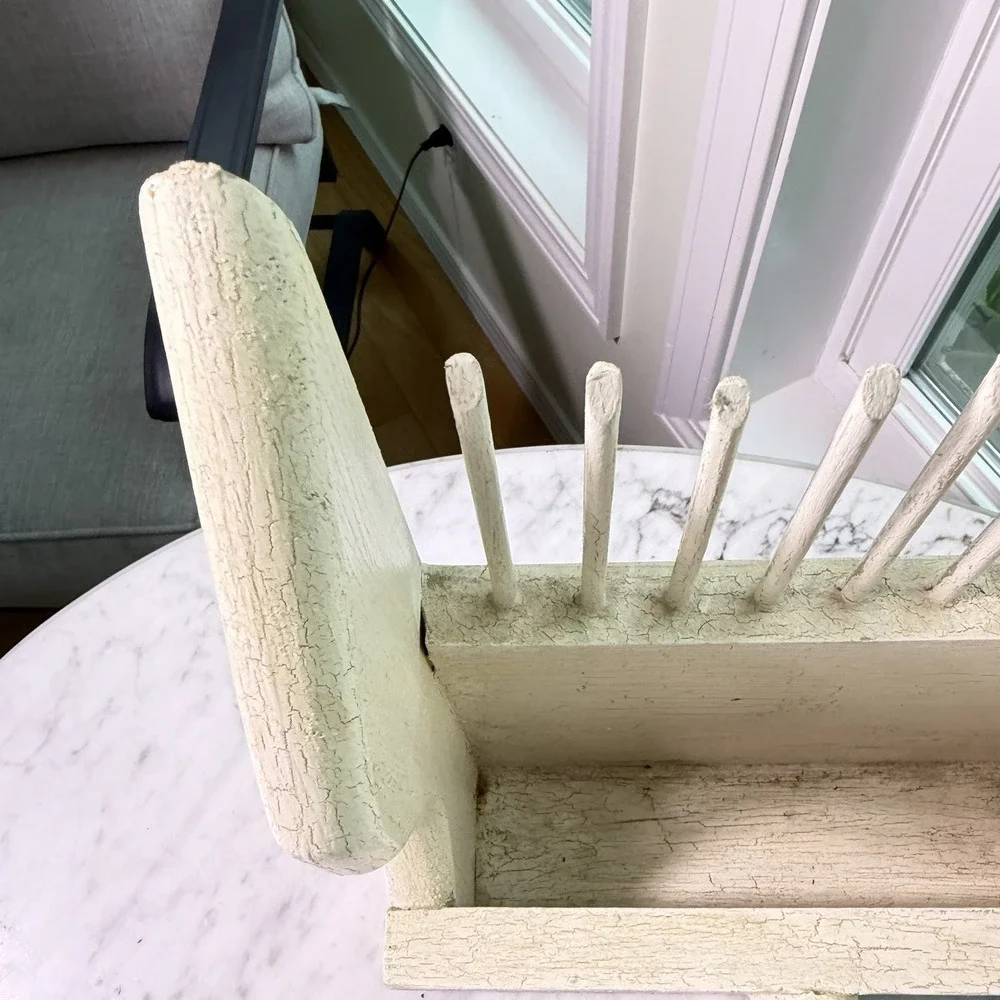 VTG 90s Wooden Crackle Painted Blueberry Scoop Rake Hand Picker Farmhouse White
